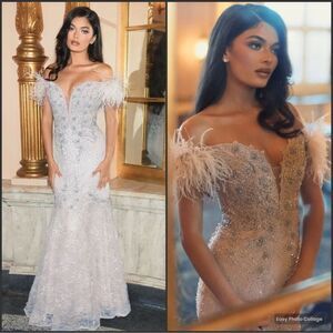 MAC DUGGAL  20246 Pink Feathered Crystal Embellished Sleeveless Gown Flaws